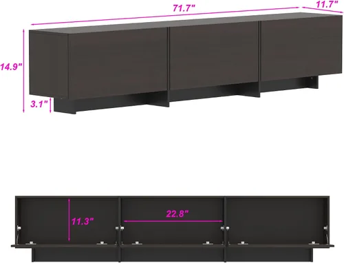 Miniatura 2 de AIEGLE Soporte de TV de 71.7 pulgadas de ancho con 3 cajones abatibles, moderno centro de entretenimiento con almacenamiento, mesa de consola
