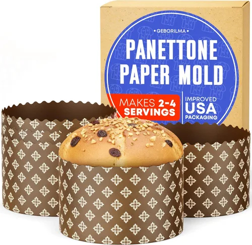 Miniatura 11 de Molde de papel para panettone premium mediano - 18 oz Molde desechable para panettone de 5 pulgadas 500 g - 12 unidades de formas para hornear paska