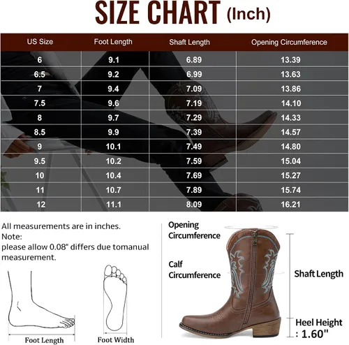 Miniatura 5 de Jeossy Botas vaqueras para mujer, vaquera occidental, a media pantorrilla, puntera redonda, bordadas, con cremallera