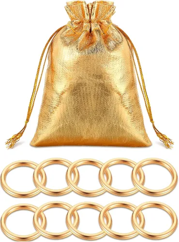 Chalyna 11 piezas de anillos de oro de metal dorado para exhibición de figuras de juego de atrapasueños con bolsas de organza con cordón