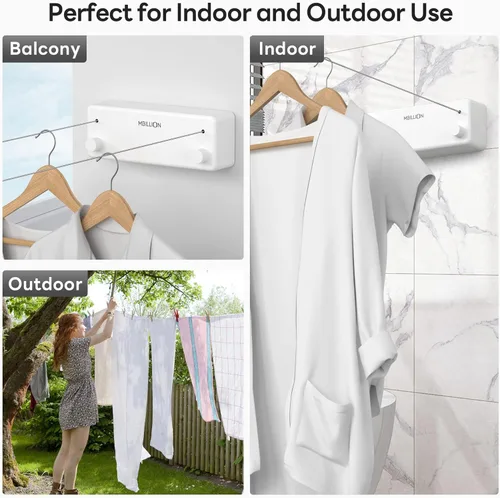 Miniatura 6 de Mbillion Tendedero retráctil de acero inoxidable de 13.8 pies, línea de ropa doble retráctil para interiores, resistente, línea de lavandería
