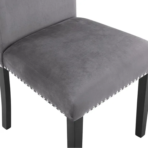 Miniatura 6 de Cobre - Silla de comedor contemporánea de terciopelo con ribete de clavos, juego de 2, color gris