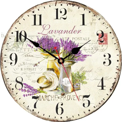TAHEAT Reloj de pared de lavanda, pequeño reloj de cocina vintage floral Provenza, relojes de pared retro rústicos a pilas para sala de estar,
