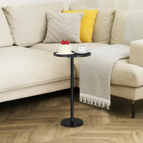 Miniatura 2 de Mesa auxiliar redonda pequeña, juego de 2 mesas auxiliares redondas negras, mesita de noche moderna para niños, mesa de noche para exteriores