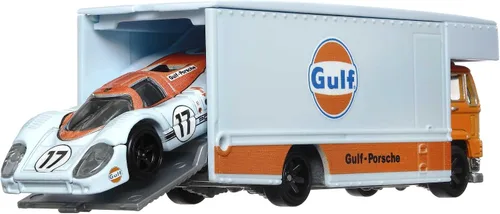 Miniatura 2 de Hot Wheels Folleto de la flota de transporte del equipo con Porsche 917 LH '18