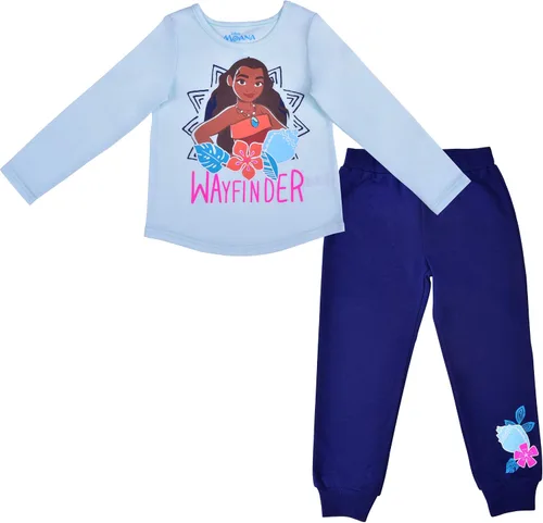 Disney Moana - Conjunto de camisa y pantalones deportivos de manga larga para niñas pequeñas, pequeñas y grandes, color azulazul marino