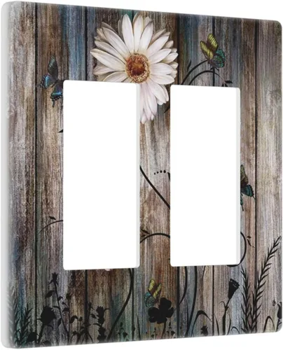 Miniatura 138 de Placas de pared de eucalipto verde de una sola palanca, estilo rústico, cubierta de interruptor de luz de 1 cuadrilla, hojas de árbol, cubiertas