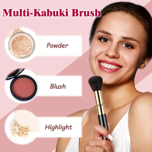 Miniatura 3 de Brochas de maquillaje retráctiles Kabuki, 2 piezas, brocha para polvo/brocha para base, rubor en polvo, bronceador, pulido, líquido, crema