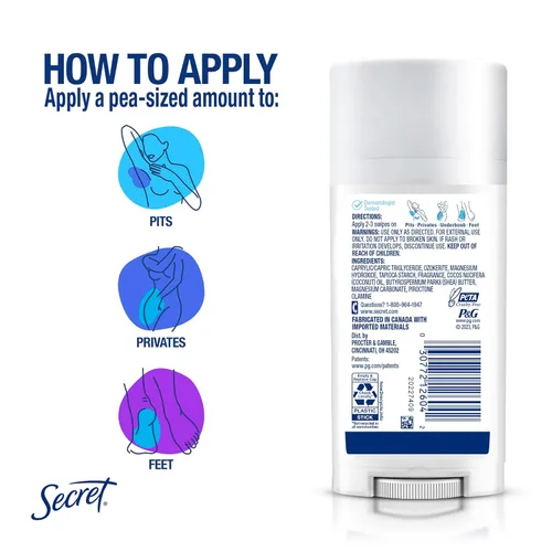 Miniatura 12 de Secret Desodorante en barra de cuerpo entero para mujer, aroma a lila y lirio, desodorante sin aluminio, protección contra olores 72 HR, 2.4 onzas