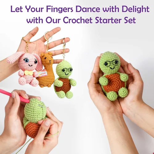 Miniatura 5 de Kit de ganchillo para aprender A-URA para principiantes niños y adultos, kits de ganchillo premium de 3 patrones de animales de gran