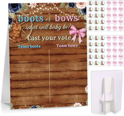 Miniatura 9 de Poen Tablero de Juego de Revelación de Género de Oso con Soporte, 60 Calcomanías de Oso Él o Ella, Emite Tu Voto Suministros de Fiesta de Baby