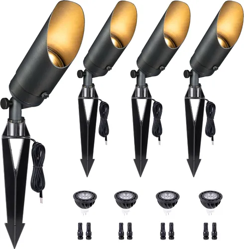 Miniatura 16 de Gardenreet Focos de paisaje de latón de bajo voltaje, luz LED para exteriores de 12 V, luces con cable IP65 impermeables, bronce antiguo