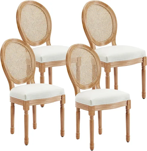 Miniatura 29 de Juego de 2 sillas de comedor francesas con respaldo redondo, sillas de comedor tapizadas de mediados de siglo con patas de madera maciza para Beige