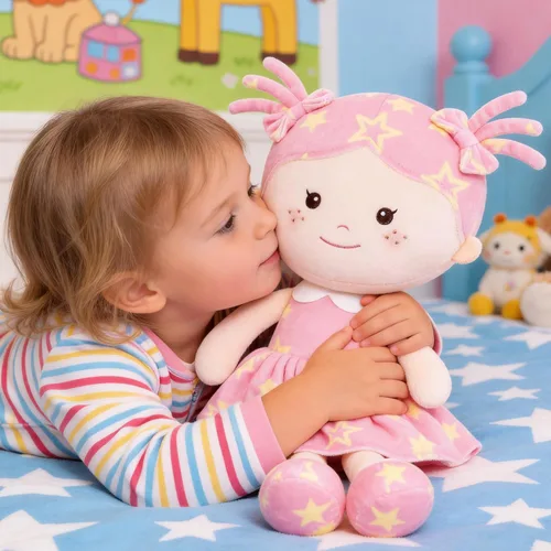 Miniatura 4 de Onetoo First Baby Doll - Muñeca de felpa para niñas, muñeca de trapo suave para niñas, durmiendo, abrazo, amigo, vestido sin mangas, color rosa