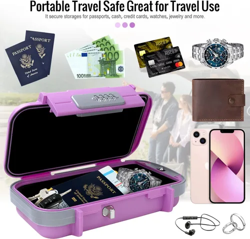 Miniatura 5 de BKNOOU Caja de seguridad portátil con cadena removible, caja de seguridad antirrobo para la playa, caja de seguridad con cerradura de combinación