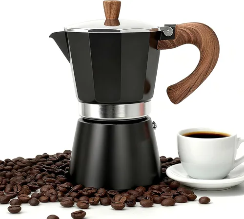 Cafetera de Espresso Italiana para Estufa, Cafetera Moka Clásica de Aluminio de 6 Tazas – Duradera Cafetera Cubana Manual para Estufa de Gas o