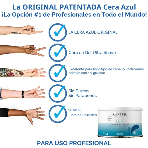 Miniatura 7 de Cirepil - Azul - Lata de cera dura de 400g / 14.11 oz - Cera para cara y cuerpo, sin fragancia y sin tiras necesarias - Perfecta para piel sensible