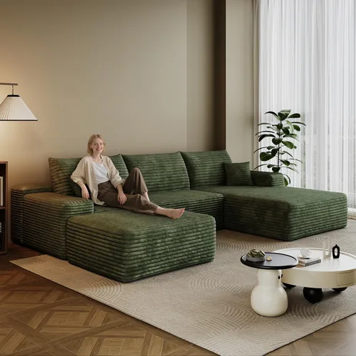 Miniatura 18 de Sofá modular en forma de L de 96 pulgadas con diván, moderno y cómodo sofá de pana para sala de estar, sofá de espuma viscoelástica, no requiere