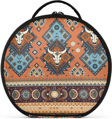 ALAZA Bolsa de cosméticos de calaveras geométricas aztecas tribales indias, estuche organizador de maquillaje de viaje, bolsa de aseo portátil con