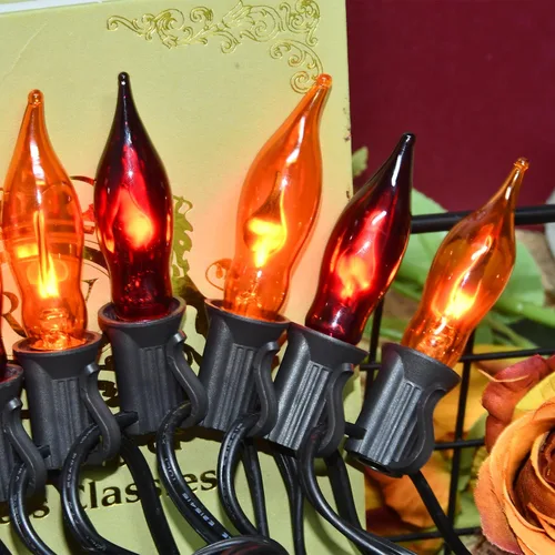 Miniatura 5 de Paquete de 12 bombillas naranjas y moradas de Halloween, bombillas de llama base E12, bombillas de repuesto de llama parpadeante C18 para luces