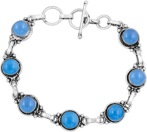 Miniatura 31 de Round Shape Natural & Synthetic Gemstones Silver Plated Bracelets for Women - Vintage Bohemian Style Handmade Birthstone Adjustable Link Bracelet
