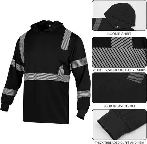 Miniatura 5 de VENDACE 3 piezas de seguridad reflectante de alta visibilidad manga larga ANSI clase 3 Hi Vis construcción trabajo camisetas para hombres con capucha