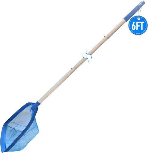 Miniatura 2 de Poolvio Red de desnatador de hojas para piscina, con 5 secciones telescópica de aluminio y malla fina de nailon, herramienta de limpieza de piscina