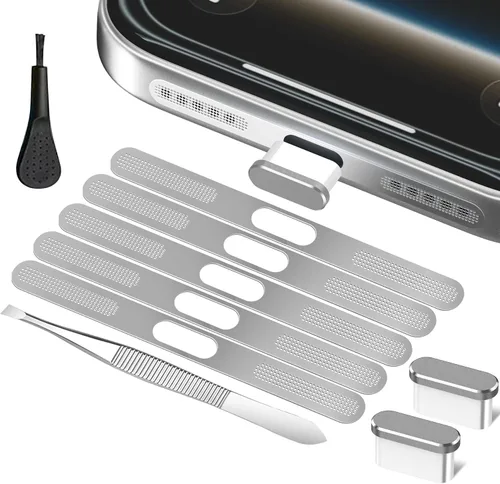 Miniatura 8 de Protector de altavoz compatible con iPhone 17 Pro, enchufe antipolvo USB C con cubierta antipolvo para altavoz, malla metálica, herramientas