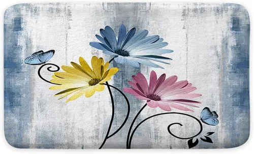 Miniatura 4 de Alfombra de baño rústica de granja, granja Blove floral, flores y mariposas, alfombra de baño de madera para baño, alfombra de baño suave