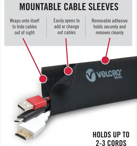 Miniatura 10 de VELCRO Brand VEL-30797-USA - Funda para cables de montaje en paredes, escritorio o centro de entretenimiento, adhesivo extraíble libre de daños, 12