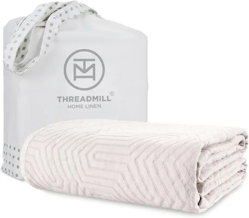Miniatura 25 de Threadmill Mantas de algodón de lujo para cama tamaño King Acogedora manta 100% algodón tamaño King para todas las estaciones Colcha Aster suave