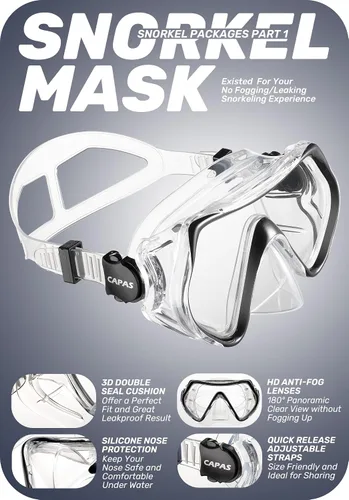 Miniatura 3 de CAPAS Snorkel Mask Fins Set, Travel Size Snorkeling Gear for Adults with Adjustable Fins, Diving Mask and Dry Top Snorkel, Come with a Carrying Bag