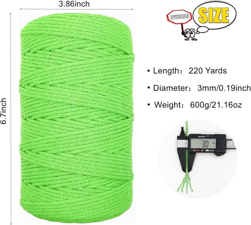Miniatura 2 de Cuerda de algodón de 0.118 in, cuerda de cordel de 220 yardas, cuerda de macramé de algodón 100% natural para colgar plantas, colgar en la pared