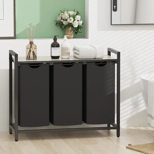 Miniatura 4 de Cesta de lavandería, cesta de ropa, clasificador de lavandería con 2 bolsas extraíbles y removibles, estante, almacenamiento para cuarto
