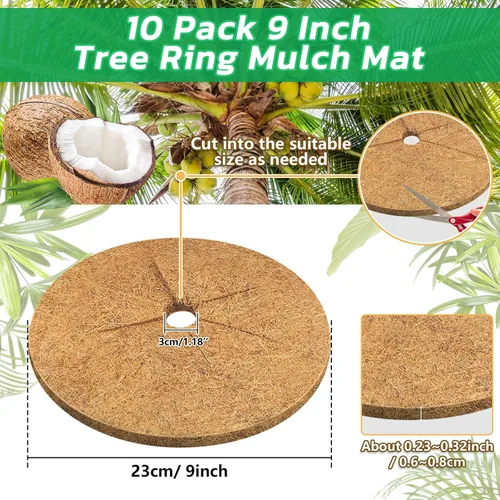 Miniatura 2 de Legigo 10 piezas Anillo de mantillo de fibra de coco Anillo protector de plantas para árboles, anillo de protección de árbol de coco natural de 9