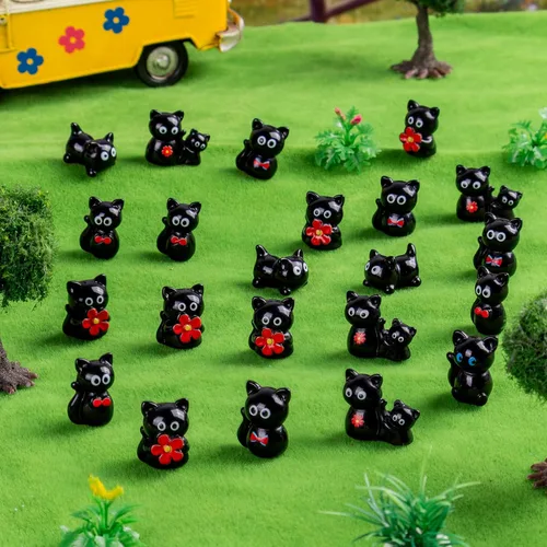 Miniatura 9 de 36 piezas Figuras de Gatos Negros en Mini de Resina Variedad de Animales Pequeños Pequeñas Figuras de Gatos en Miniatura a Granel para Accesorios
