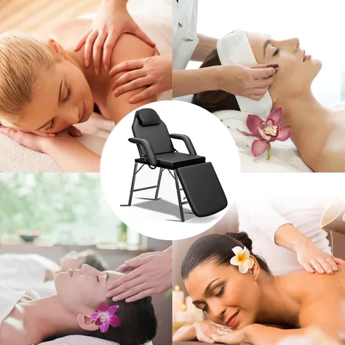Miniatura 6 de Roixeeds Mesa de masaje facial ajustable, reposacabezas y reposabrazos extraíbles, silla portátil de tatuaje para masaje profesional, sala de Negro