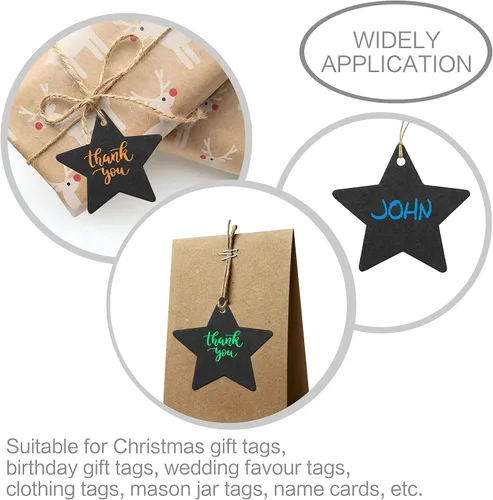 Miniatura 5 de 200 etiquetas de regalo de papel kraft negro con hilo de yute natural de 100 pies para embalaje de manualidades, la etiqueta mide 2.4 pulgadas