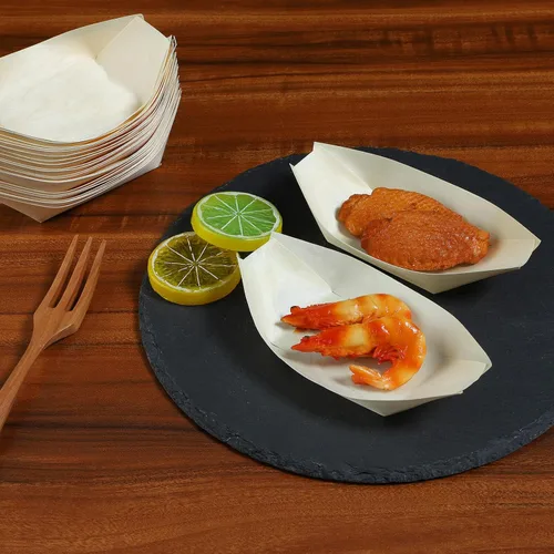 Miniatura 9 de Hemoton 100 botes desechables de bambú para sushi, bandeja de madera biodegradable, 5.5 x 3.14 x 1.57 pulgadas, 100 piezas, para sushi, aperitivo