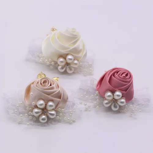 Miniatura 6 de 1 pieza flor de muñeca, boda dama de honor, novia, decoración de ramillete de muñeca, flor de mano, champán