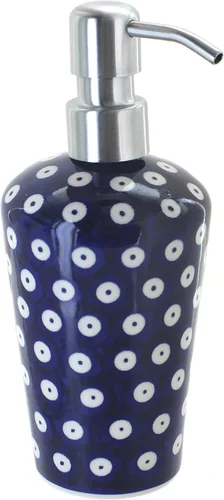 Miniatura 5 de Cerámica polaca de rosa azul, dispensador de jabón de margaritas azules, 6.75 pulgadas de alto, accesorio de baño de cerámica polaca pintado a mano