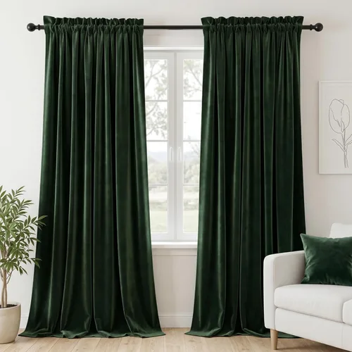 Dchola Cortinas de terciopelo verde oscuro para ventana de dormitorio, cortinas pesadas de lujo vintage súper suaves, cortinas pesadas de