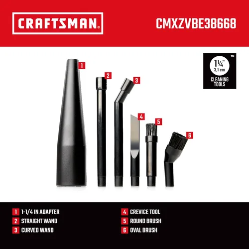 Miniatura 3 de CRAFTSMAN CMXZVBE38668 - Kit de accesorios para aspiradora en seco y húmedo de 1-1/4 pulgadas, 6 piezas, accesorios de aspiradora de grado