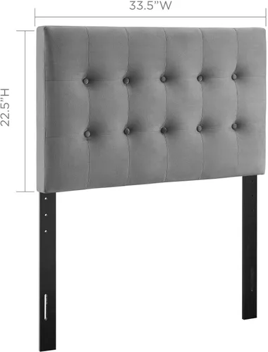 Miniatura 2 de Modway Emily - Cabecera de terciopelo con diseño capitoné de tamaño individual, color gris
