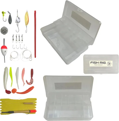 Miniatura 5 de Juego de combinación de pesca de peces K aparejados y listos. Caña compacta de 3 secciones de 66.9 in 5 pies 7 pulgadas, caja de aparejos y aparejos