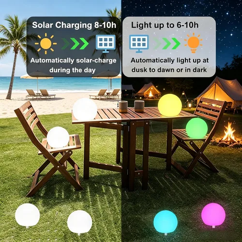 Miniatura 3 de Luz solar de globo brillante de 8 pulgadas, lámpara solar de bola de jardín de 16 colores cambiantes, luz de orbe brillante con control remoto