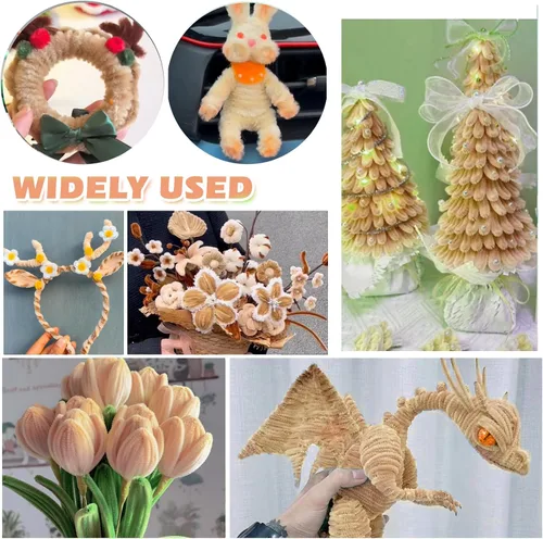 Miniatura 6 de TOAOB 100 unidades de limpiadores de tuberías Limpiadores de tuberías beige Tallos de chenilla de 6 mm x 12 pulgadas Palos esponjosos Suministros