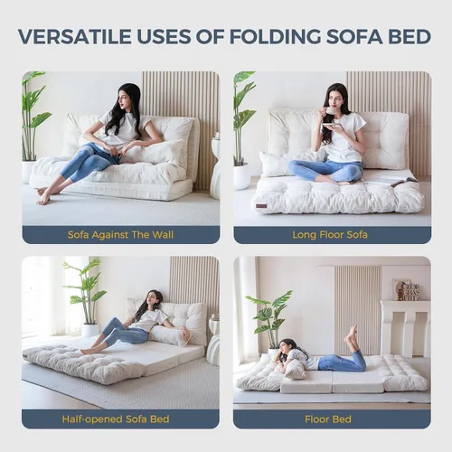 Miniatura 4 de MAXYOYO Sofá cama plegable, puf copetudo con almohadas, sofá de suelo para adultos, sofá de piso extra grueso y largo, sofá cama de piso individual