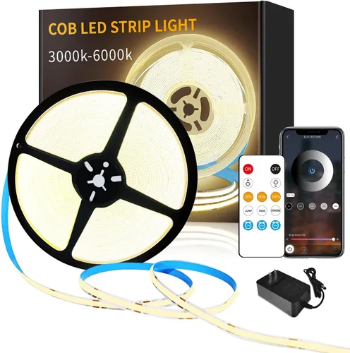 Miniatura 11 de Tiras de Luces LED COB 32.8 pies, 6000K DC 24V Regulables Blancas Flexibles Luces de Cuerda LED para Dormitorio, con Control Remoto y de Aplicación