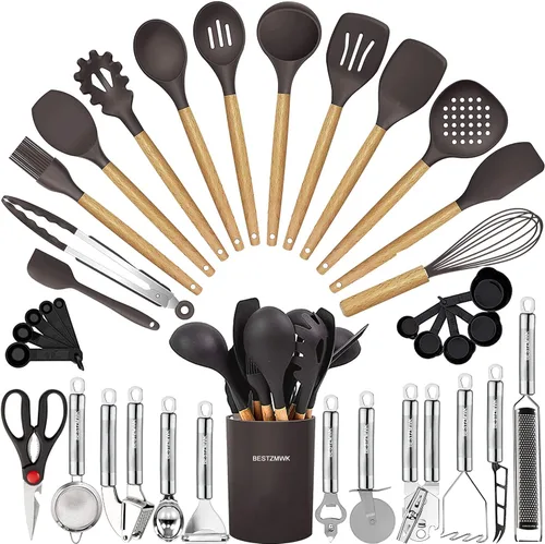 Miniatura 9 de Juego de utensilios de cocina - 35 piezas de utensilios de cocina con rallador, pinzas, espátula de cuchara y girador hechos de silicona resistente